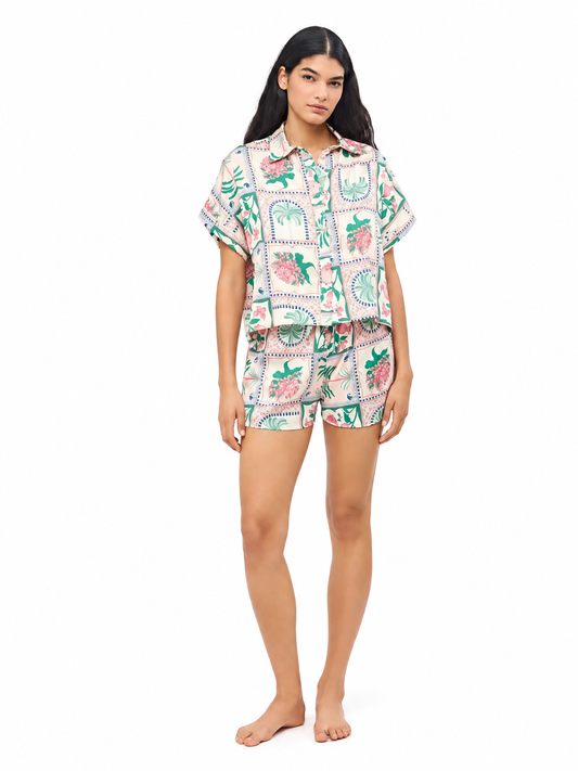 Completo corto donna mezza manica aperta short in raso Gisela 20391/20493