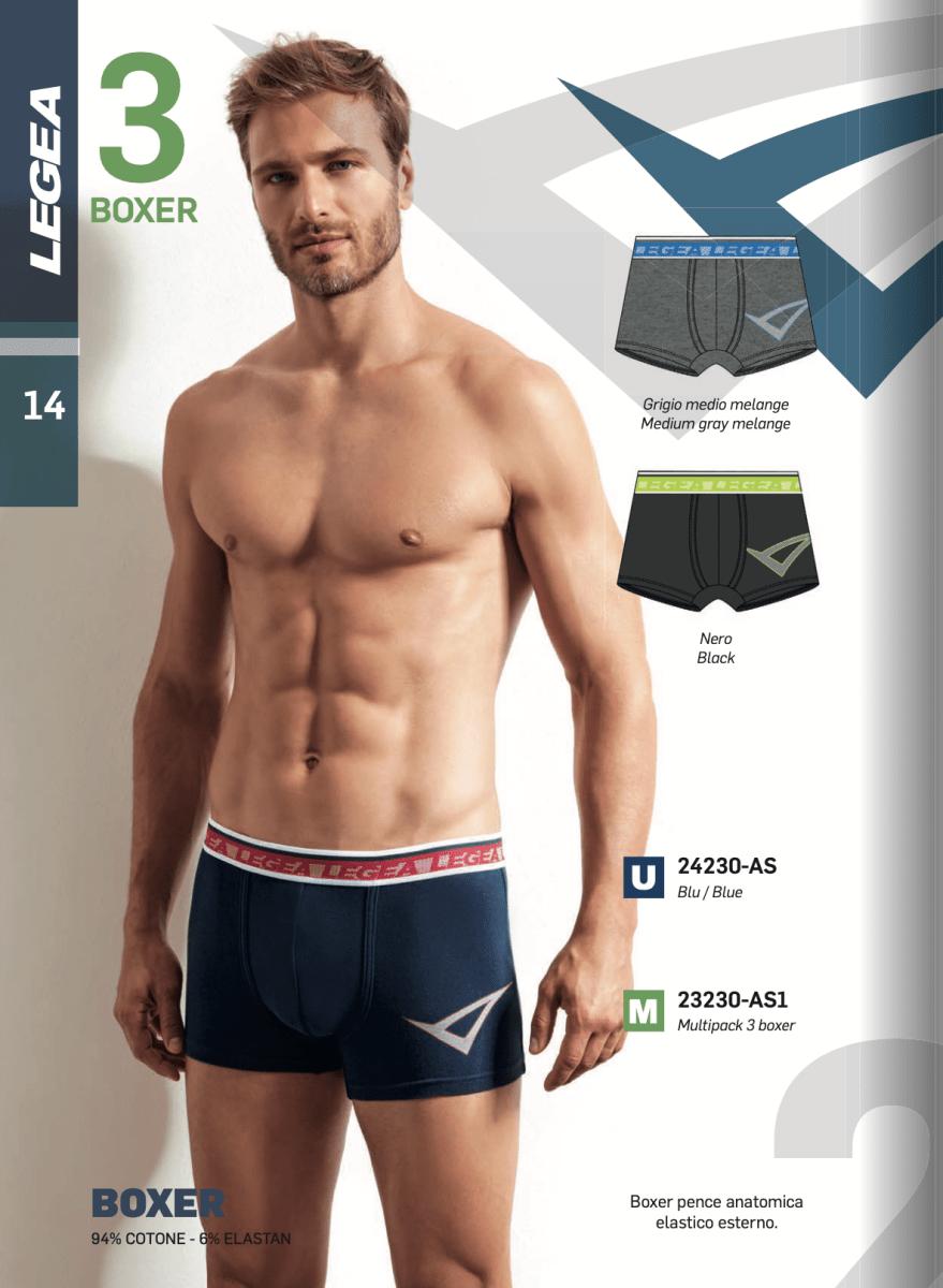 Confezione da 3 Boxer uomo Legea cotone bielastico rasato tinta unita 24230