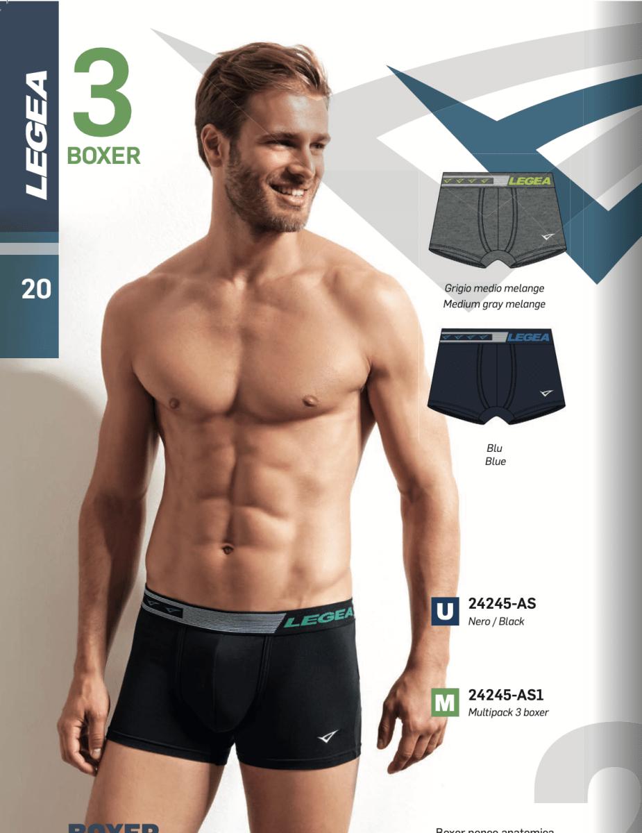 Confezione da 3 Boxer uomo Legea cotone bielastico rasato tinta unita 24245