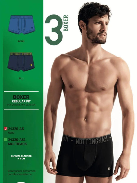 Confezione da 3 Boxer uomo Nottingham cotone bielastico rasato tinta unita 24320