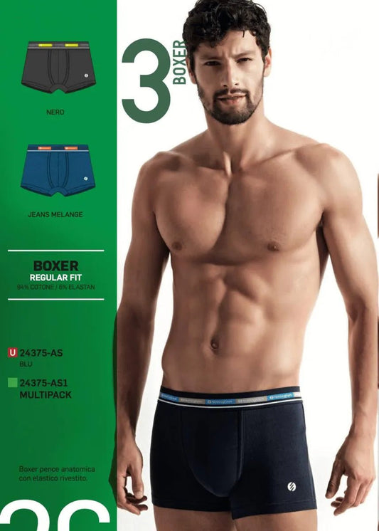 Confezione da 3 Boxer uomo Nottingham cotone bielastico rasato tinta unita 24375