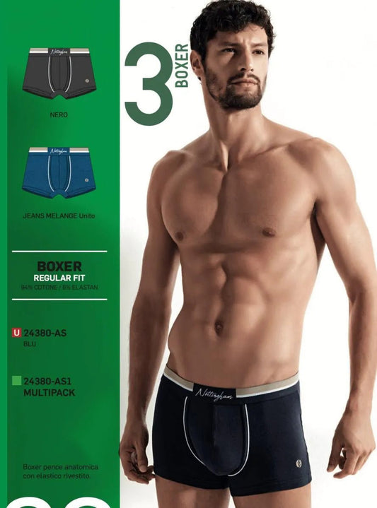 Confezione da 3 Boxer uomo Nottingham cotone bielastico rasato tinta unita 24380