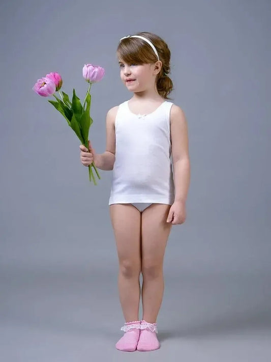 Confezione da 3 canotte bambina Nottingham in cotone a costina VL61B