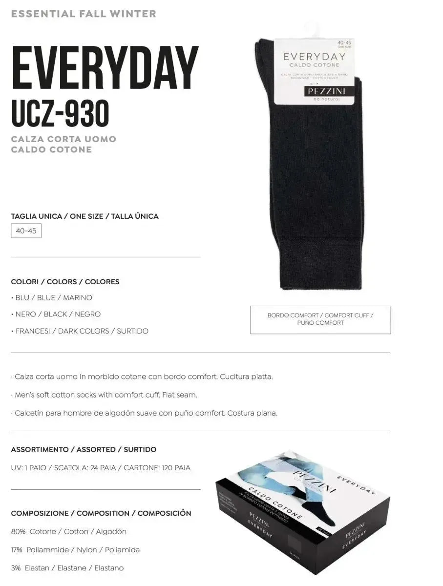 Confezione da 3 paia di calze corte uomo caldo cotone Pezzini Ucz-930