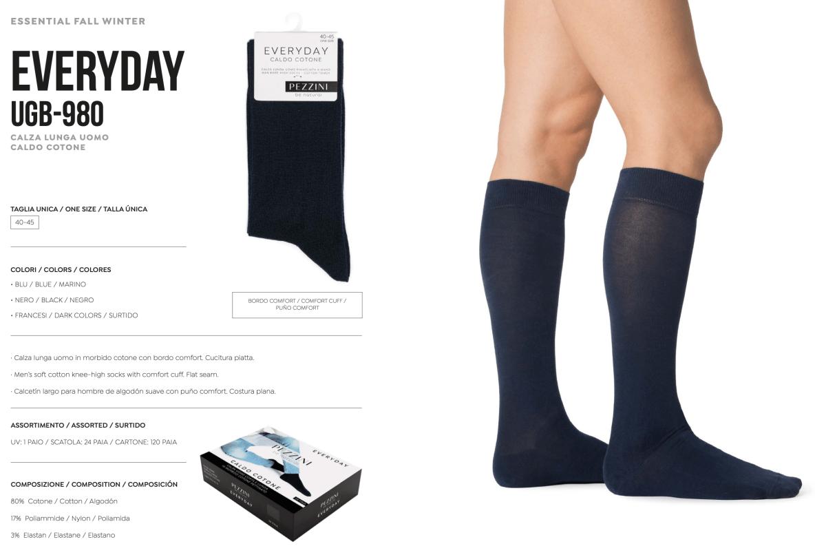 Confezione da 3 paia di calze lunghe uomo caldo cotone Pezzini UGB-980