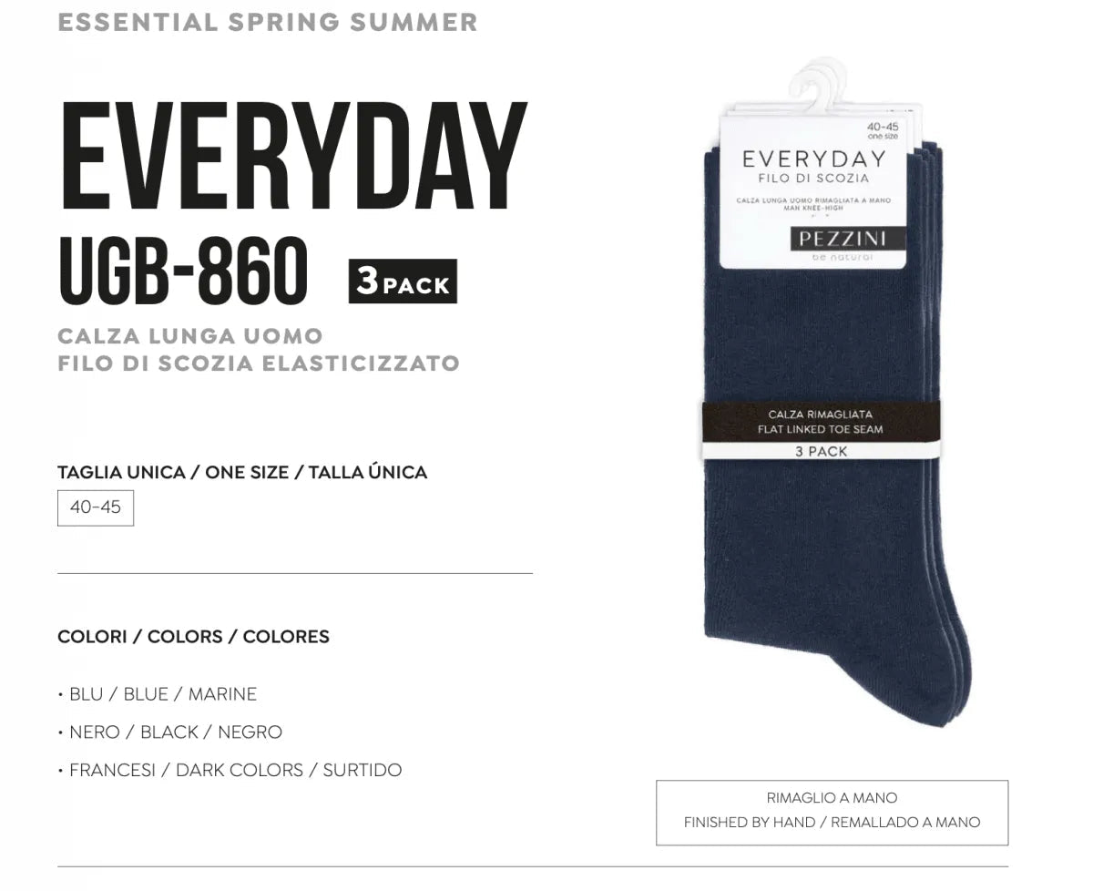 Confezione da 3 paia di calze lunghe uomo filo di scozia elasticizzate Pezzini UGB-860
