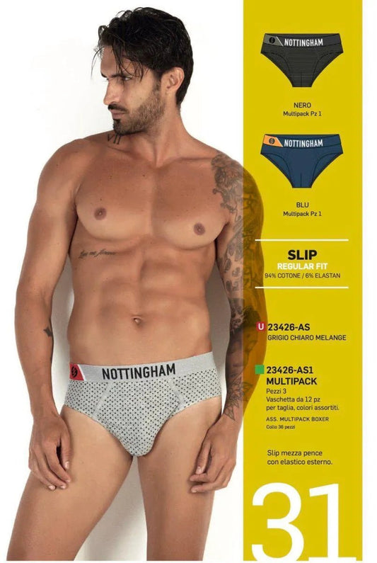 Confezione da 3 slip uomo Nottingham cotone bielastico rasato tinta unita 23426