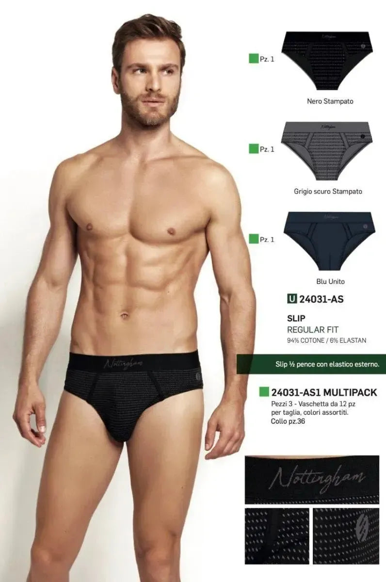 Confezione da 3 slip uomo Nottingham cotone bielastico rasato tinta unita 24031
