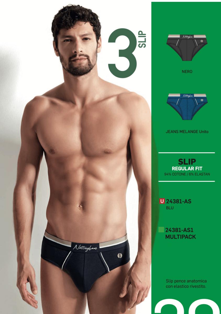 Confezione da 3 slip uomo Nottingham cotone bielastico rasato tinta unita 24381