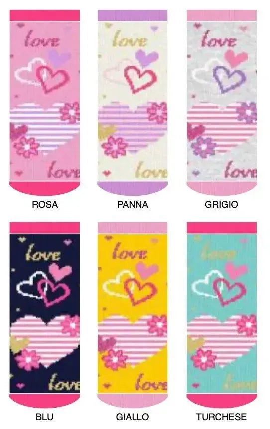 Confezione da 6 paia di calze antiscivolo baby cotone filo di scozia Meritex 7708 Baby Love