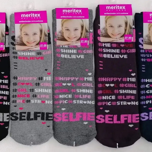 Confezione da 6 paia di calze antiscivolo bambina Meritex in caldo cotone 4356 Selfie