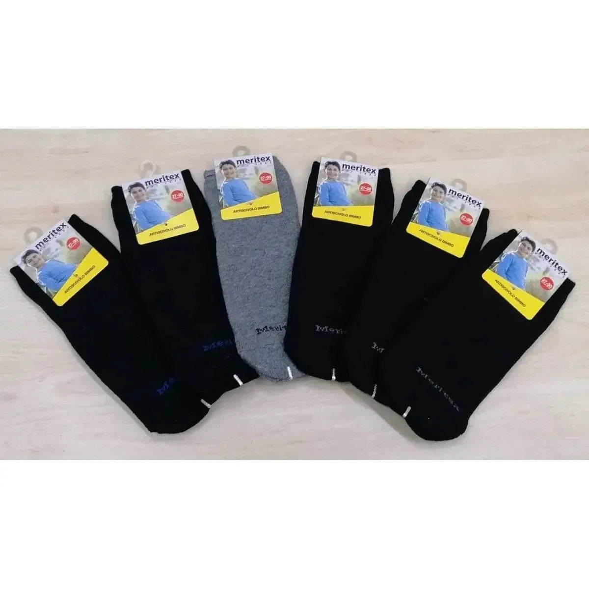 Confezione da 6 paia di calze antiscivolo bambino Meritex cotone 734ABS