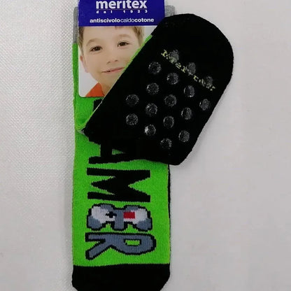 Confezione da 6 paia di calze antiscivolo bambino Meritex in caldo cotone 4354 Gamer