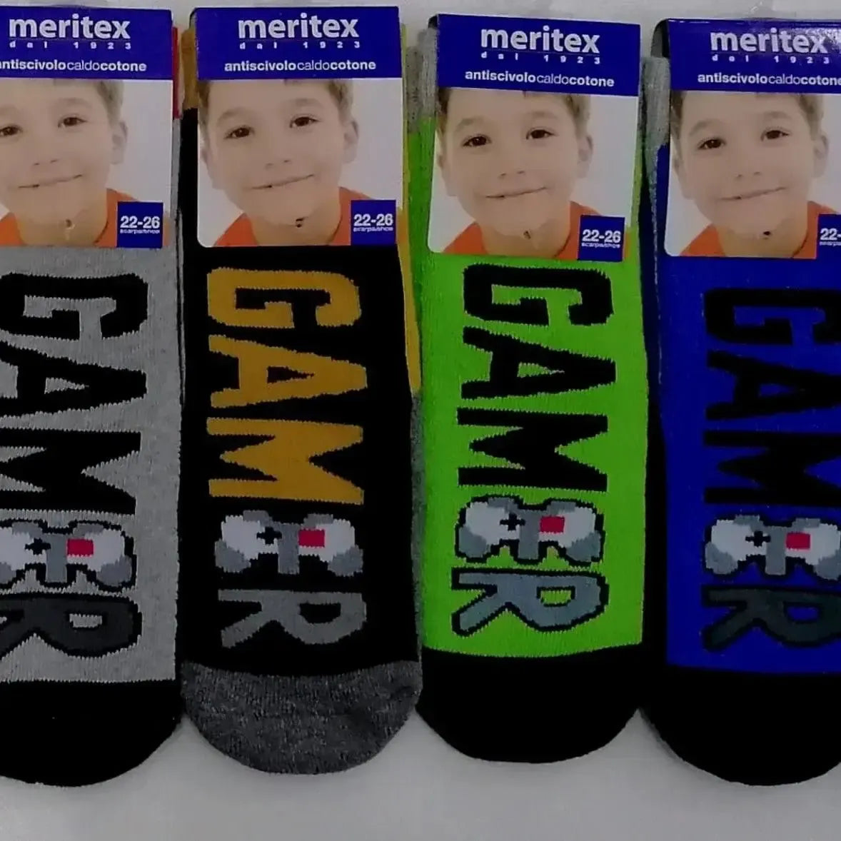Confezione da 6 paia di calze antiscivolo bambino Meritex in caldo cotone 4354 Gamer