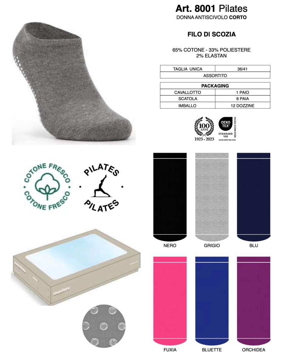 Confezione da 6 paia di calze antiscivolo donna Meritex cotone fresco 8001 Pilates