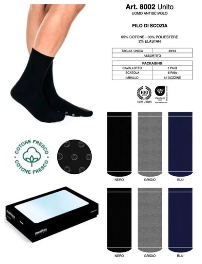 Confezione da 6 paia di calze antiscivolo uomo Meritex cotone fresco 8002 ABS