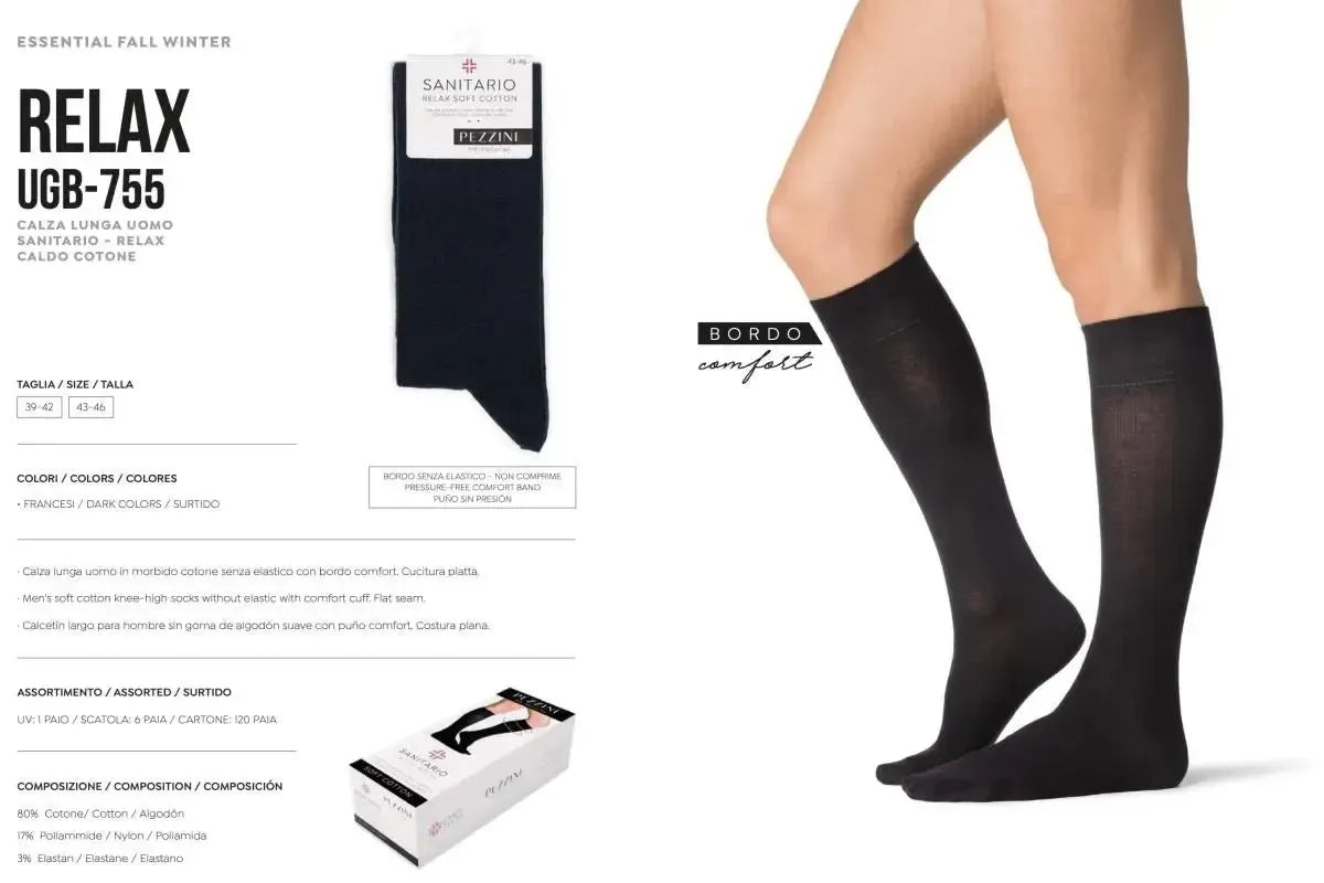 Confezione da 6 paia di calze corte da uomo sanitarie Pezzini in caldo cotone UGB-755RELAX