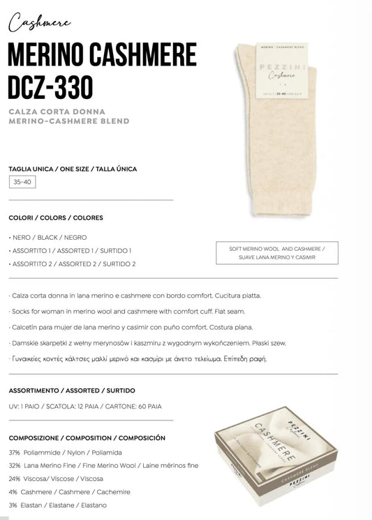 Confezione da 6 paia di calze corte in merino e cashemere Pezzini DCZ-330 Assortimento 1