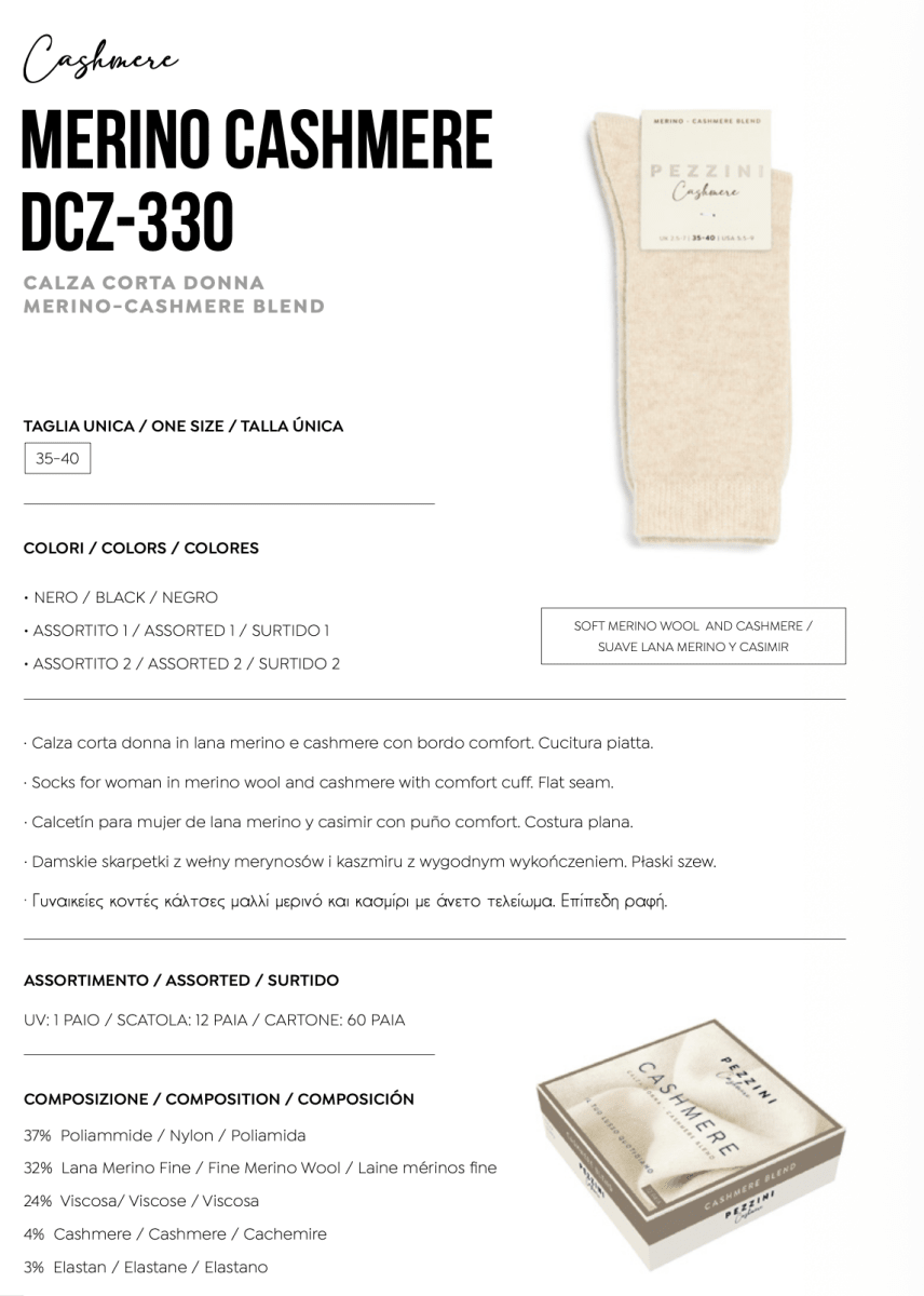 Confezione da 6 paia di calze corte in merino e cashemere Pezzini DCZ-330 Assortimento 2