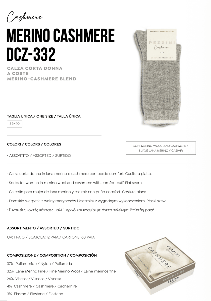 Confezione da 6 paia di calze corte in merino e cashemere Pezzini DCZ-332