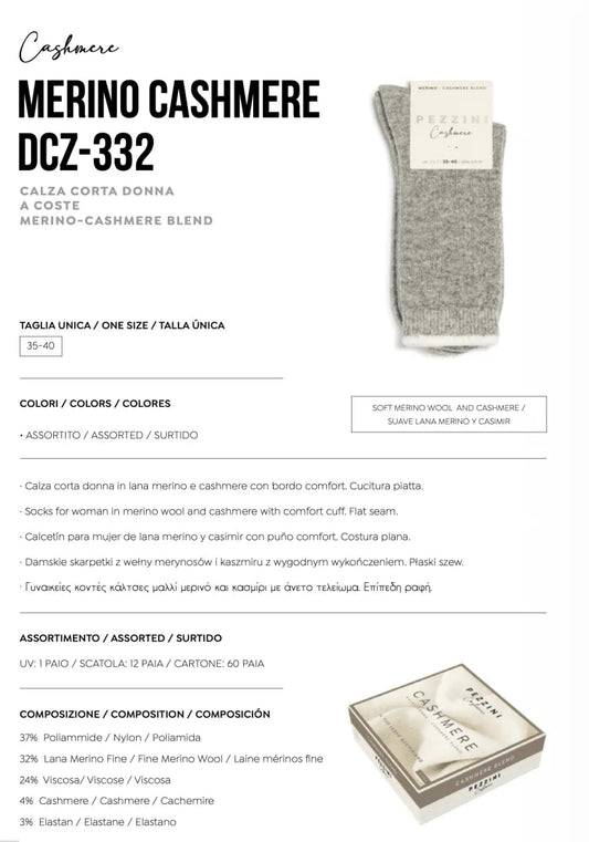 Confezione da 6 paia di calze corte in merino e cashemere Pezzini DCZ-332