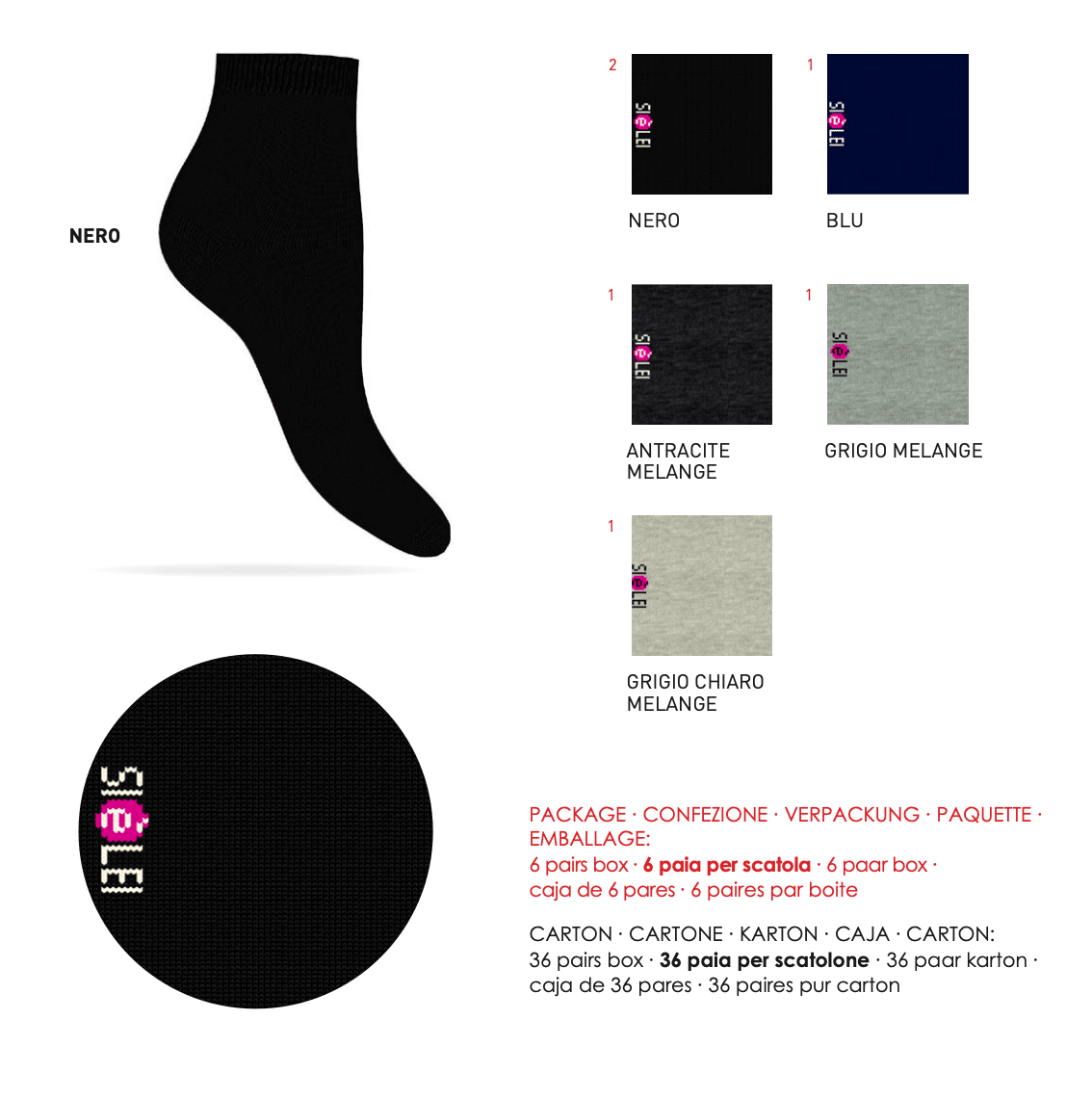 Confezione da 6 paia di calze donna in caldo cotone Sièlei CL01 Classico