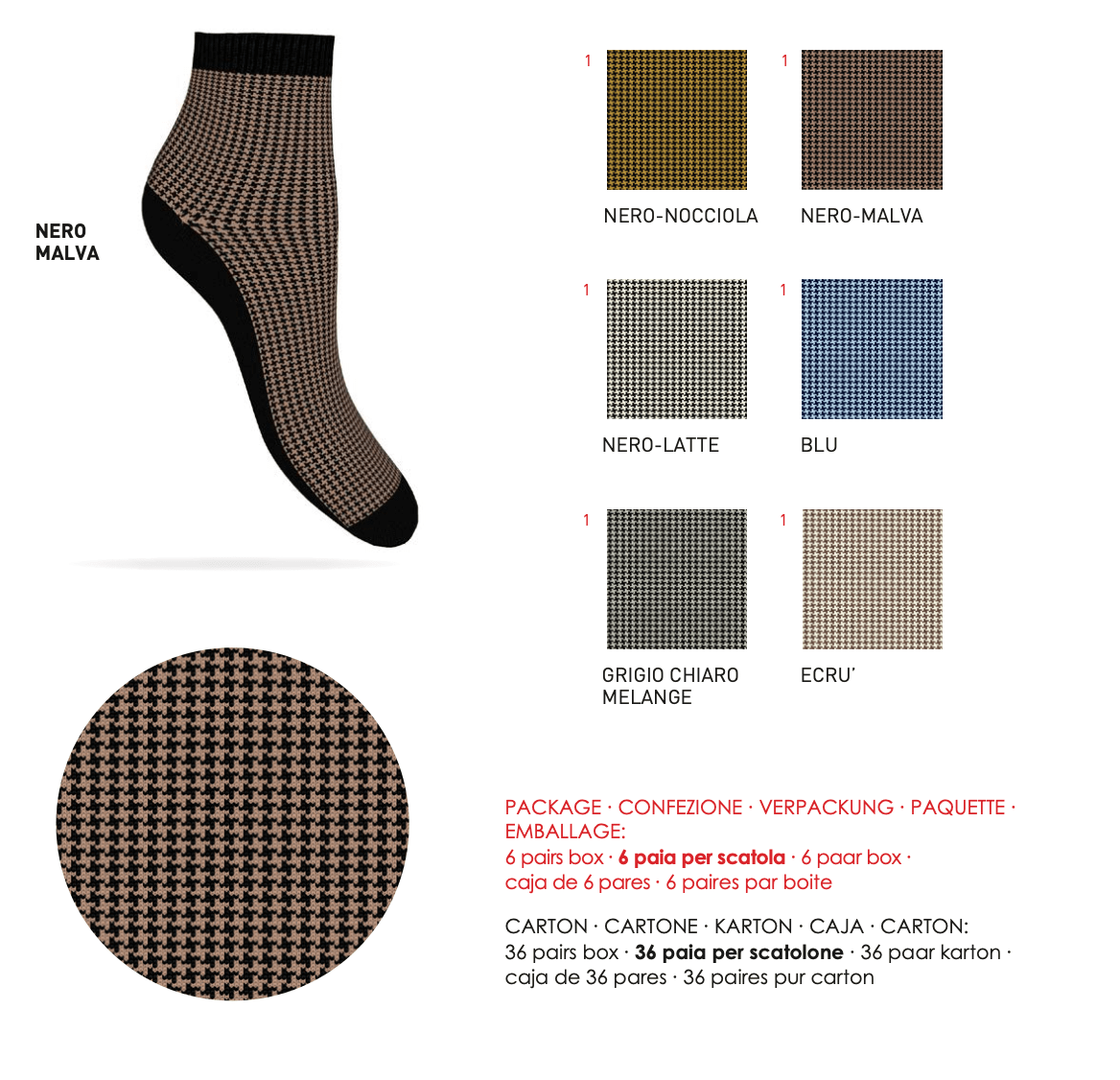 Confezione da 6 paia di calze donna in caldo cotone Sièlei PP01 Pied de poule