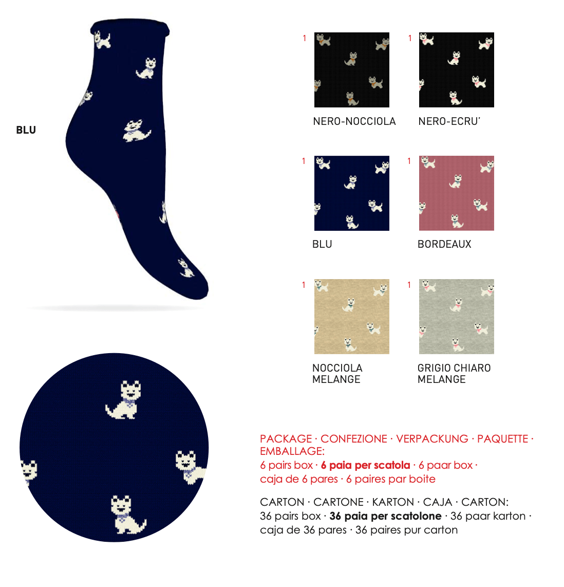 Confezione da 6 paia di calze donna in caldo cotone taglio laser Sièlei CD02 Dog