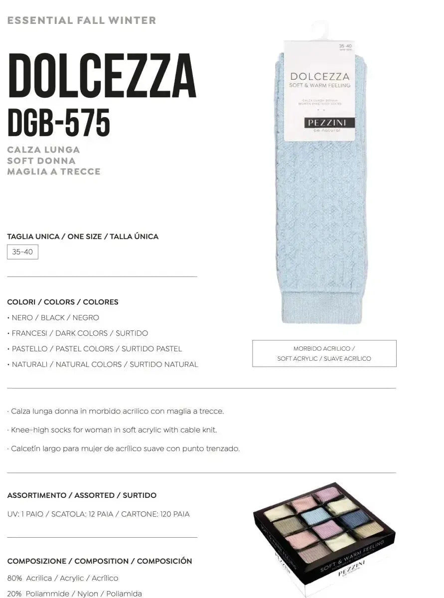 Confezione da 6 paia di calze lunghe in morbido acrilico a trecce Pezzini Dgb-575 Dolcezza