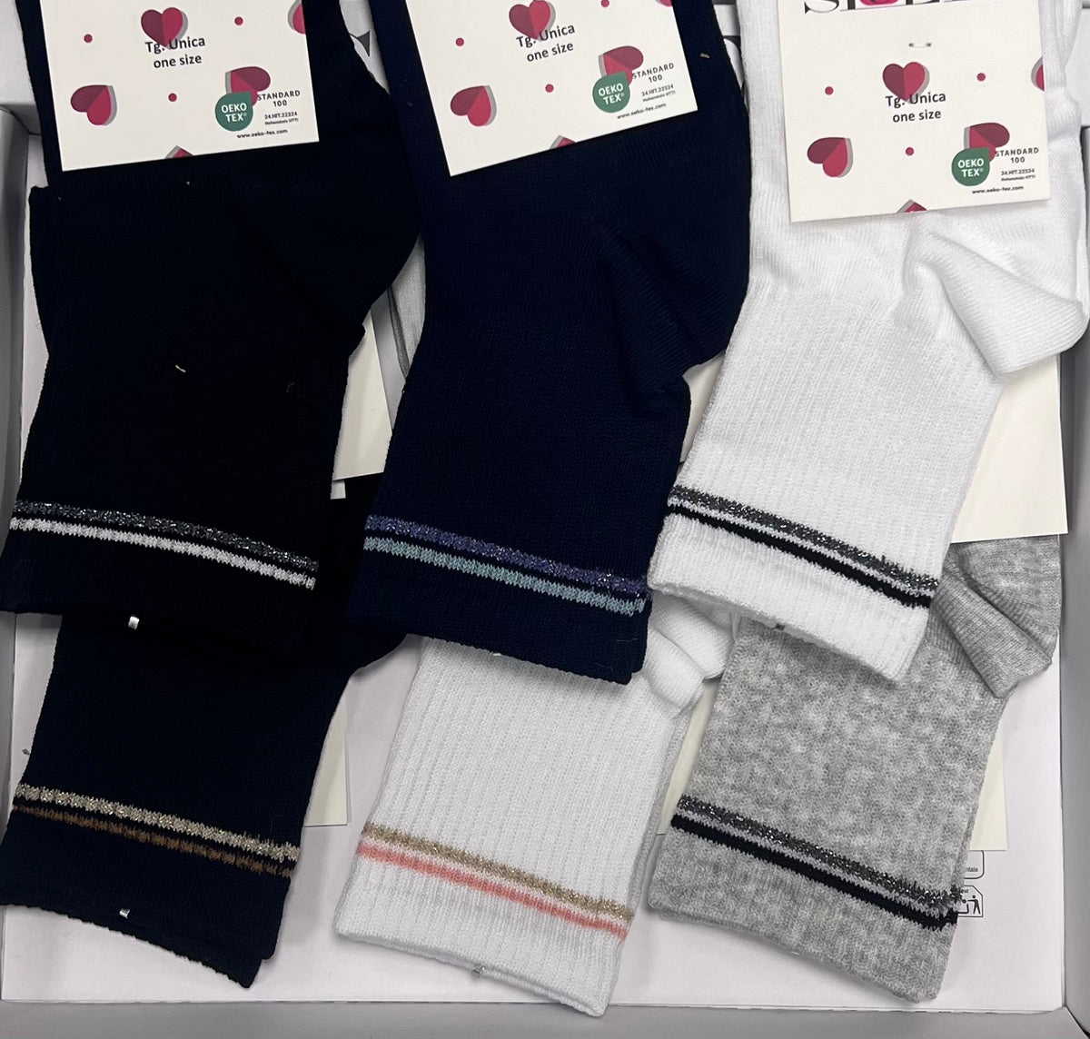 Confezione da 6 paia di calze midi donna a coste con lurex in cotone Sièlei RS02