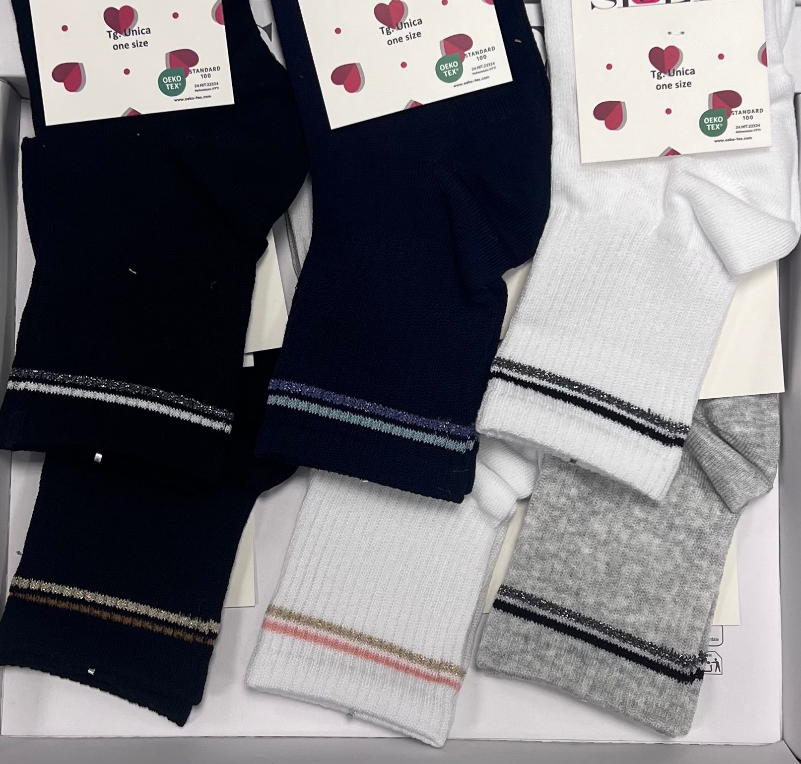 Confezione da 6 paia di calze midi donna a coste con lurex in cotone Sièlei RS02