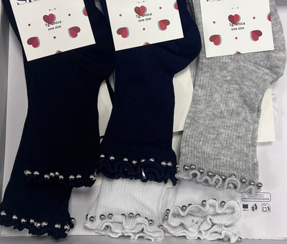Confezione da 6 paia di calze midi donna a coste con perline in cotone Sièlei RP01