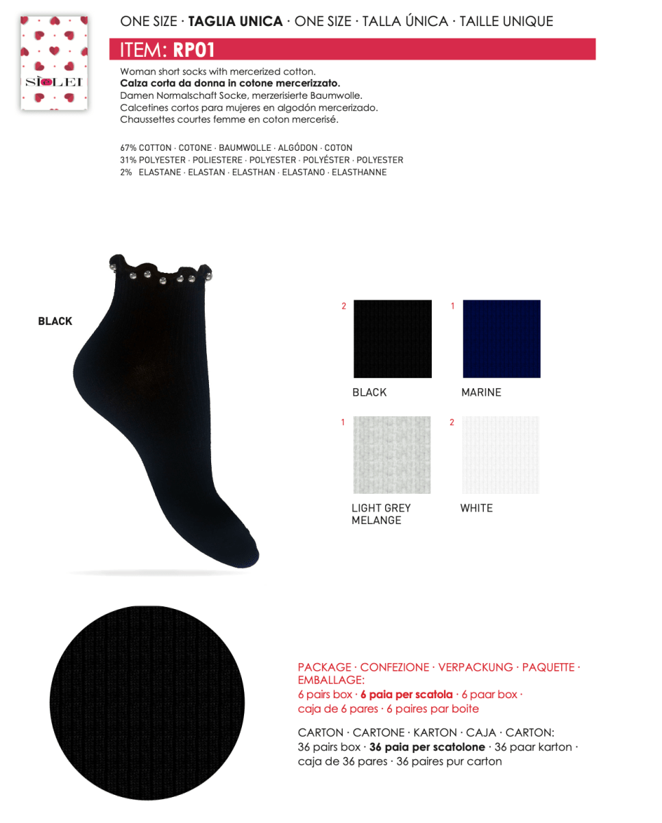 Confezione da 6 paia di calze midi donna a coste con perline in cotone Sièlei RP01