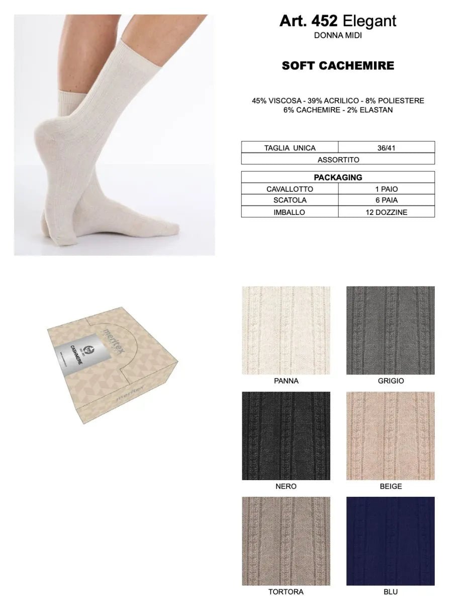 Confezione da 6 paia di calze midi donna in soft cashmere a costa Meritex 452