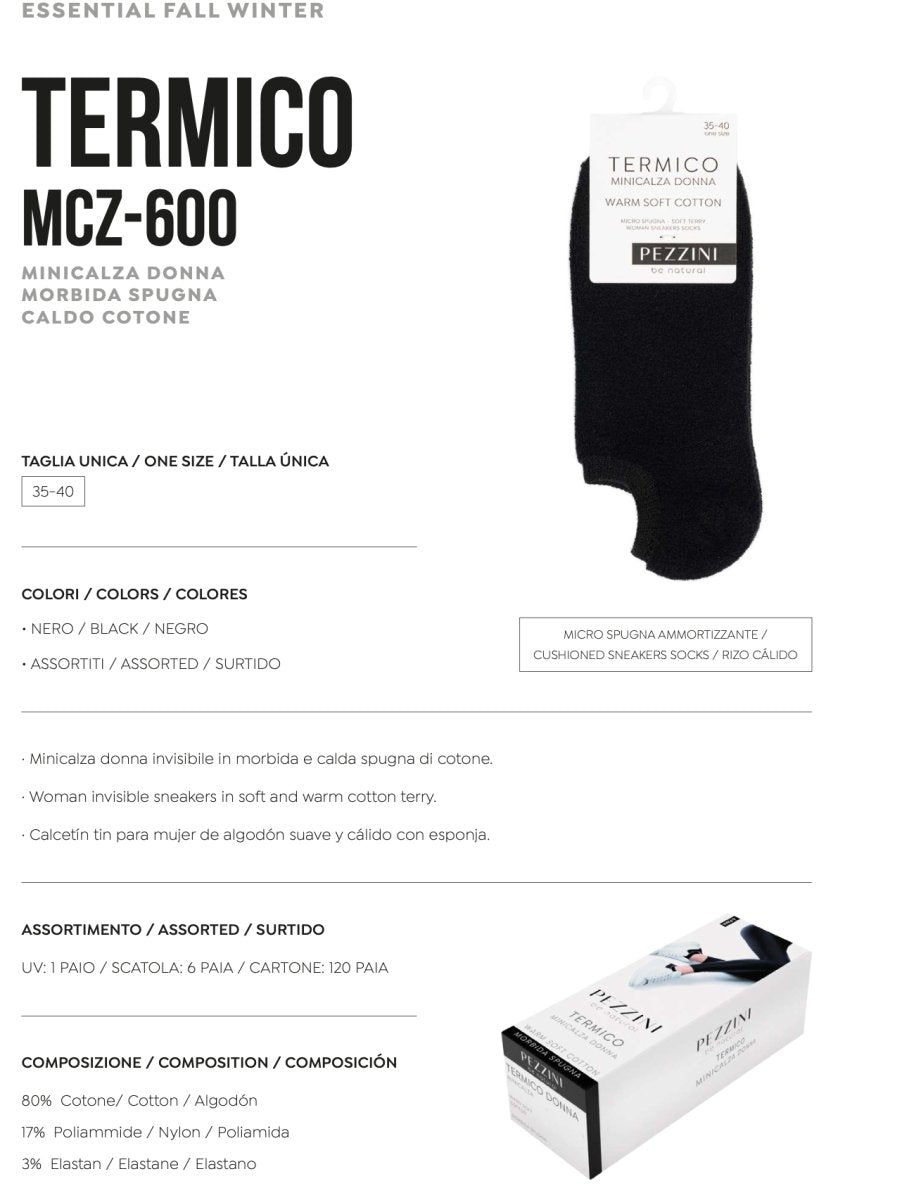 Confezione da 6 paia di calze minicalza sottosopra uomo donna unisex Pezzini Invisibile MCZ-600