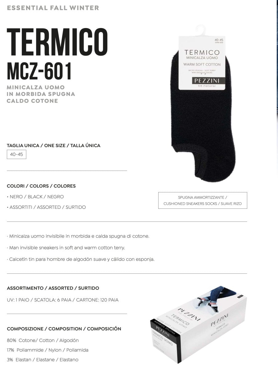 Confezione da 6 paia di calze minicalza sottosopra uomo donna unisex Pezzini Invisibile MCZ-601