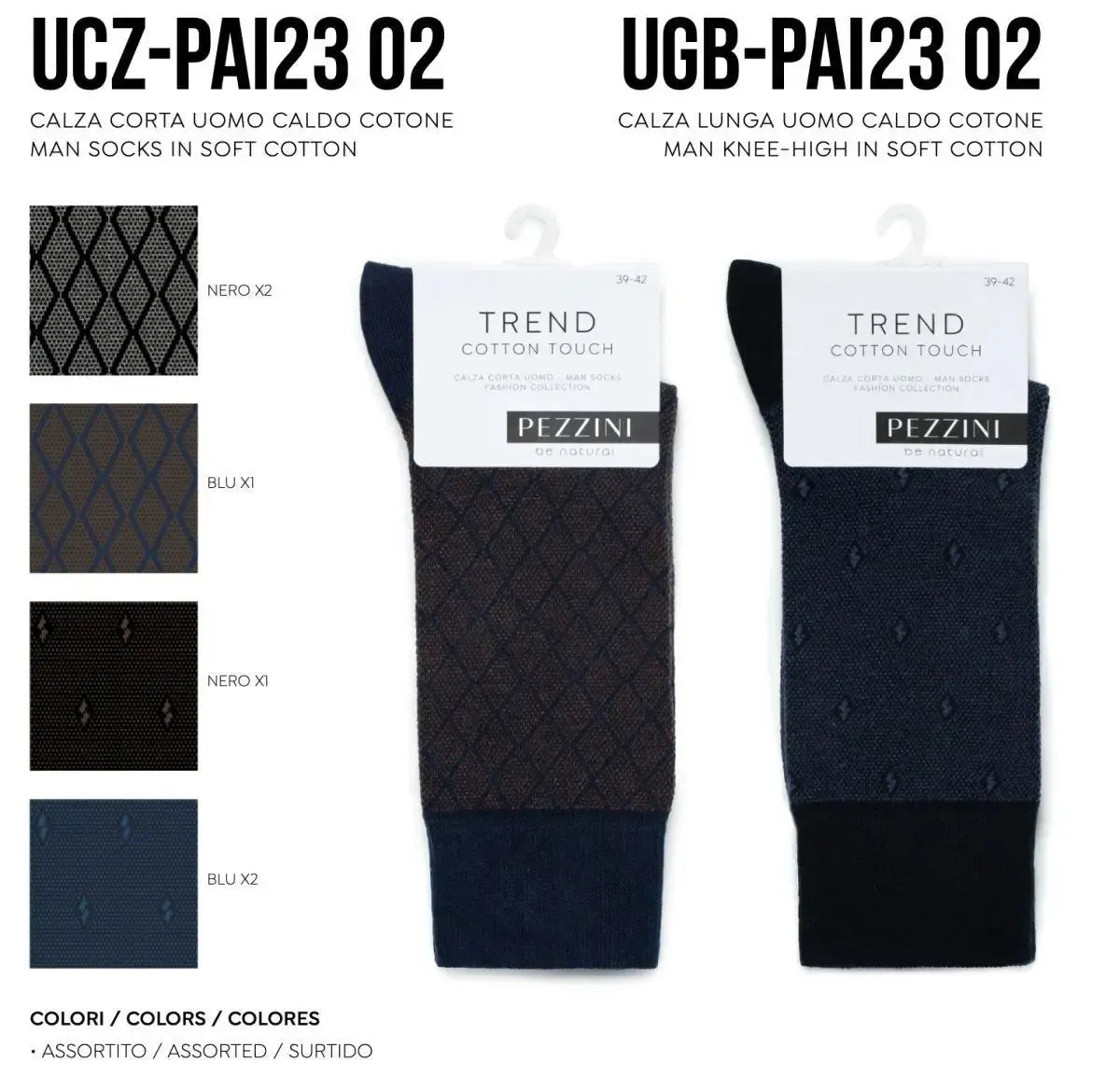 Confezione da 6 paia di calze uomo corte in caldo cotone Pezzini Be Natural Trendy UCZ-PAI2302