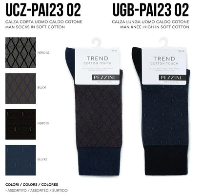 Confezione da 6 paia di calze uomo corte in caldo cotone Pezzini Be Natural Trendy UCZ-PAI2302