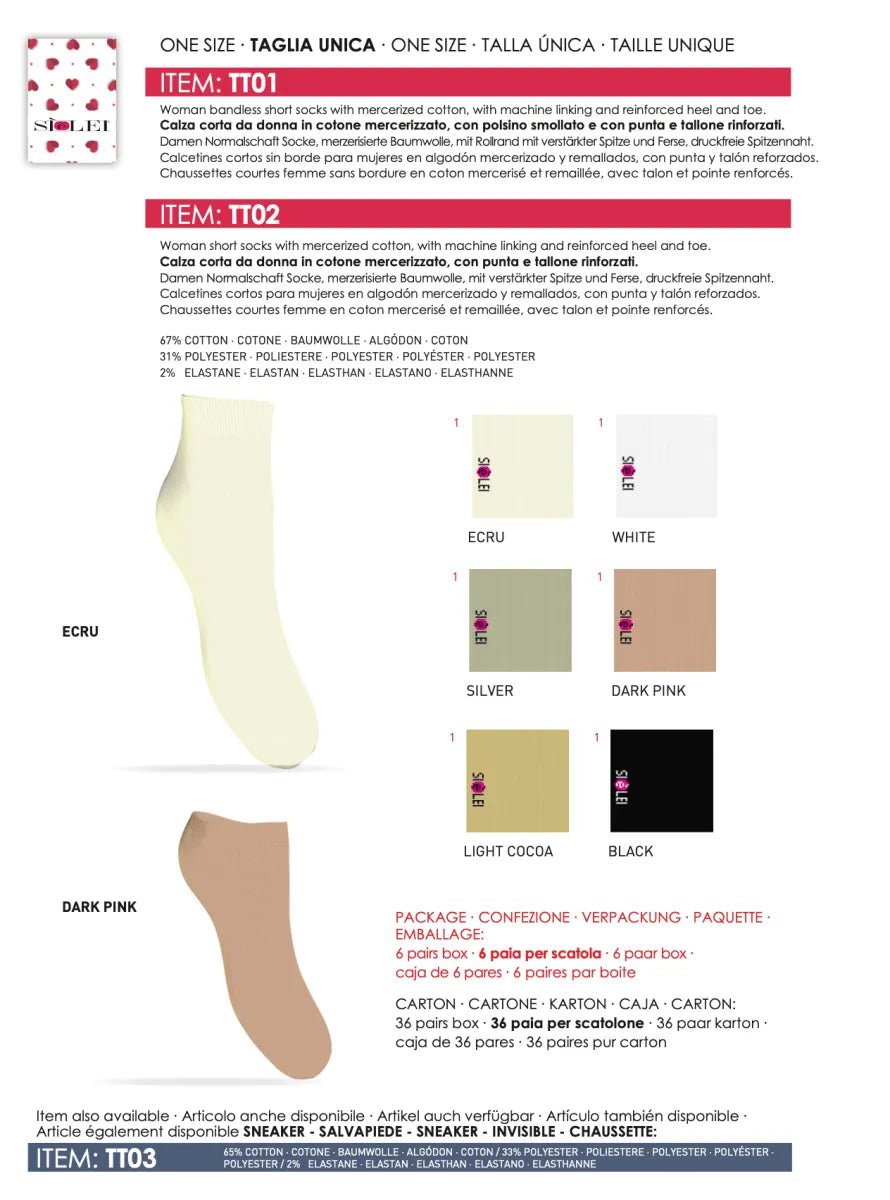 Confezione da 6 paia di calzino donna taglio laser in cotone Sièlei TT01