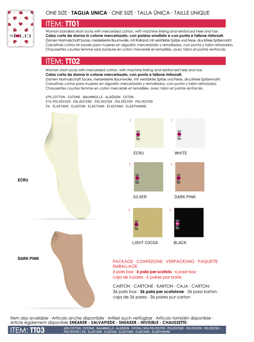 Confezione da 6 paia di calzino donna taglio laser in cotone Sièlei TT01