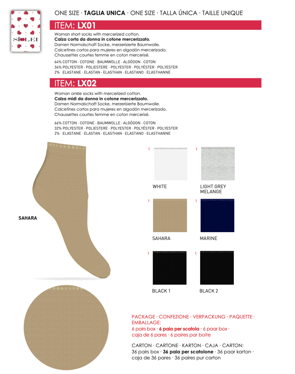 Confezione da 6 paia di calzino lurex donna in cotone Sièlei LX01