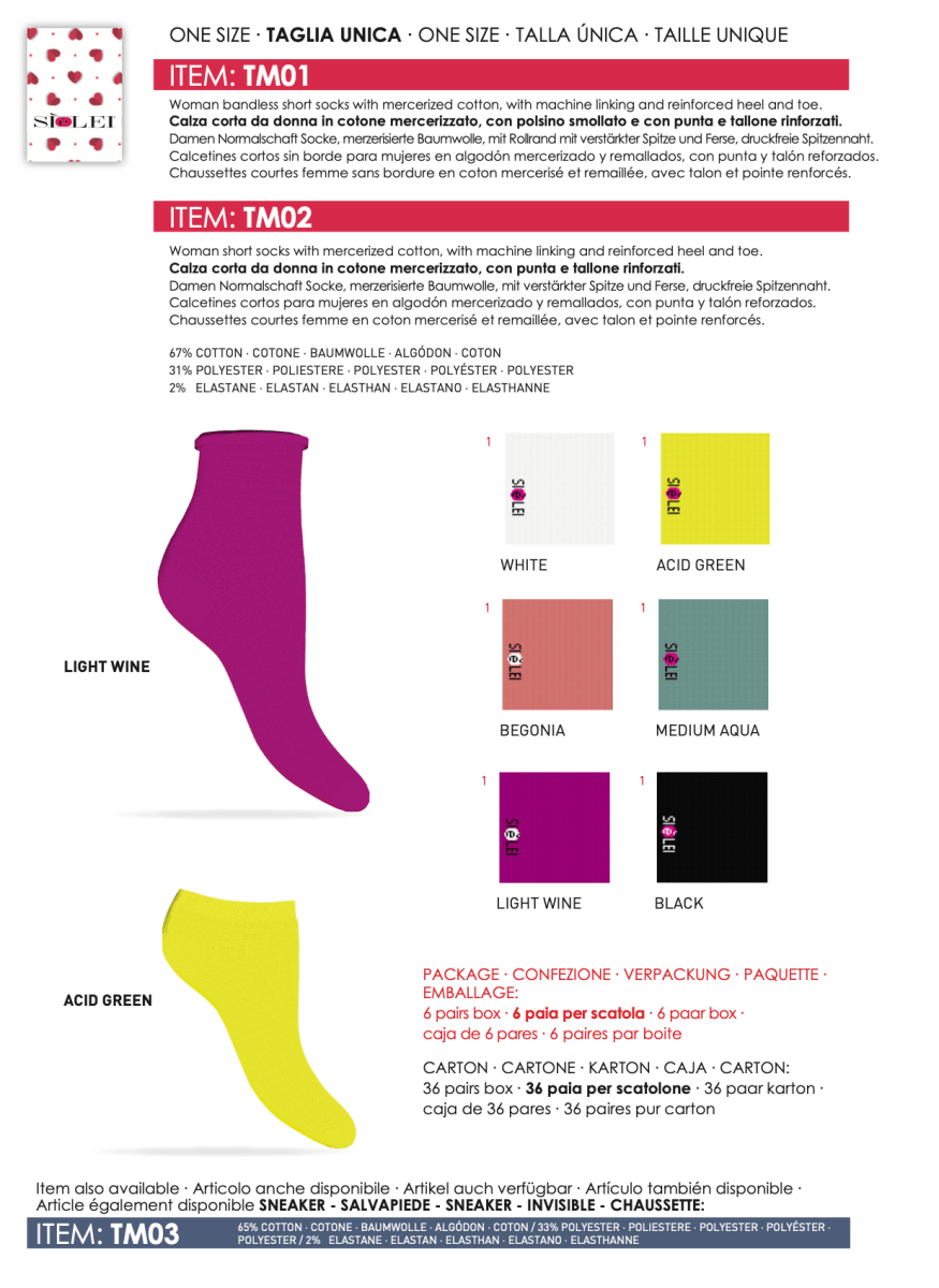 Confezione da 6 paia di calzino minicalza donna in cotone Sièlei TM03