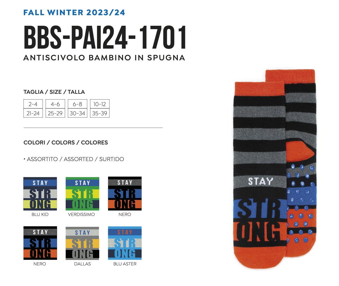 Confezioni da 6 paia di calze antiscivolo bambino Pezzini Kid's in caldo cotone BBS-PAI241701