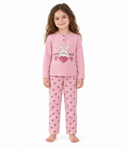 Pigiama invernale bambina interlock Gary 2186 - POLVERE - foto su fondo bianco