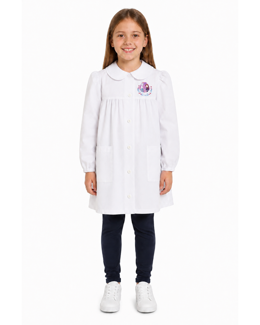 Grembiule asilo bianco bambina made in Italy con abbottonatura centrale Disney ricamo Frozen G100A26