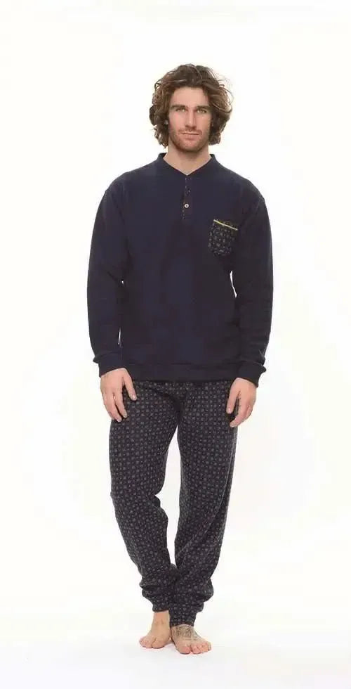 Gary Pigiama uomo invernale collo serafino Punto Milano flanellato S60091