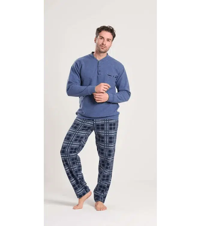 Gary Pigiama uomo invernale collo serafino Punto Milano flanellato V60076