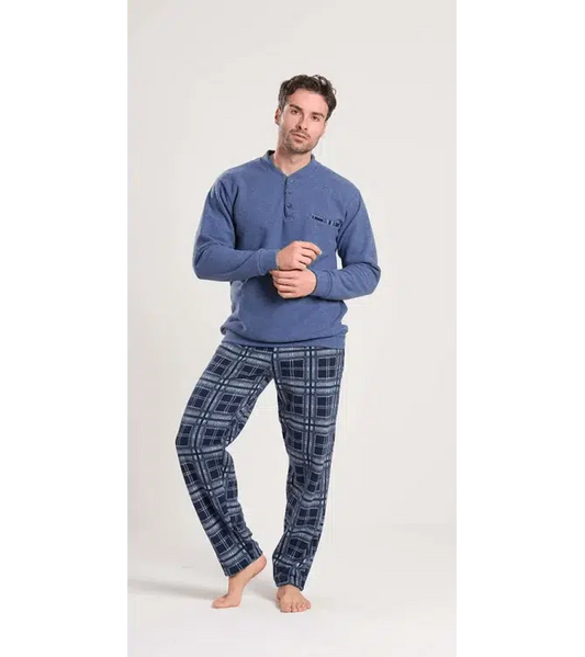 Gary Pigiama uomo invernale collo serafino Punto Milano flanellato V60076