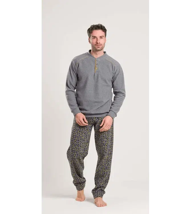 Gary Pigiama uomo invernale collo serafino Punto Milano flanellato V60090