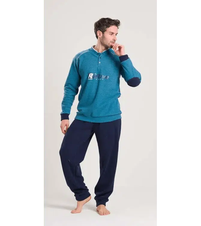 Gary Pigiama uomo invernale collo serafino Punto Milano flanellato V60106